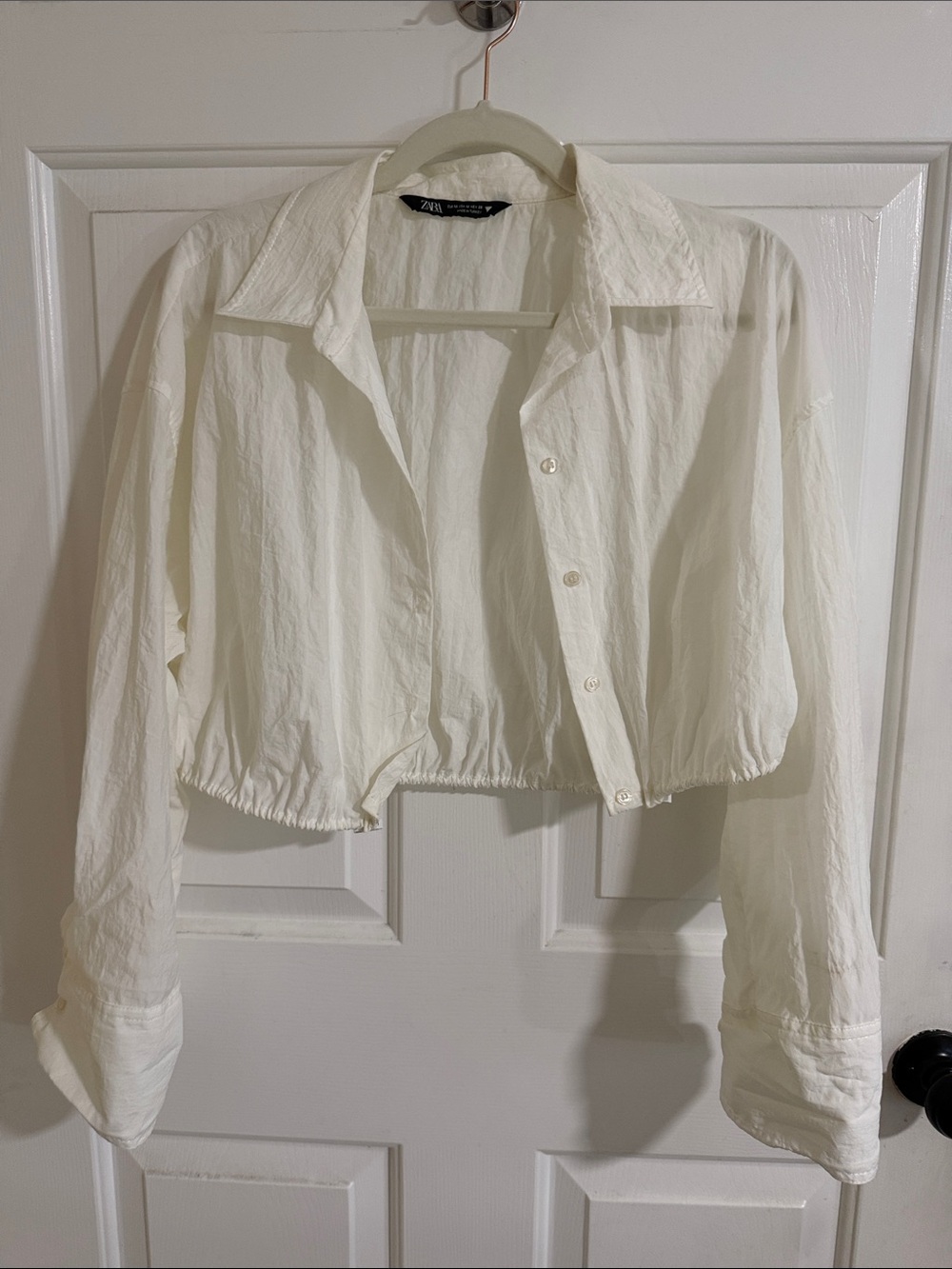 Zara Cream Cropped Button-Down Collared Shirt